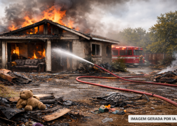 Imagem de IA de uma casa incendiada.